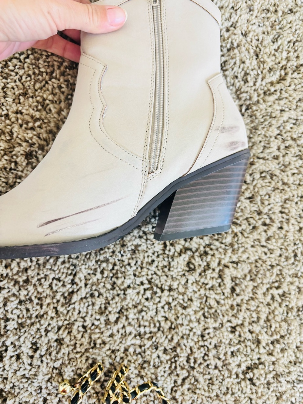 SHEIN Cream Western Ankle Boots with Stacked Heel - Picture 4 of 11
